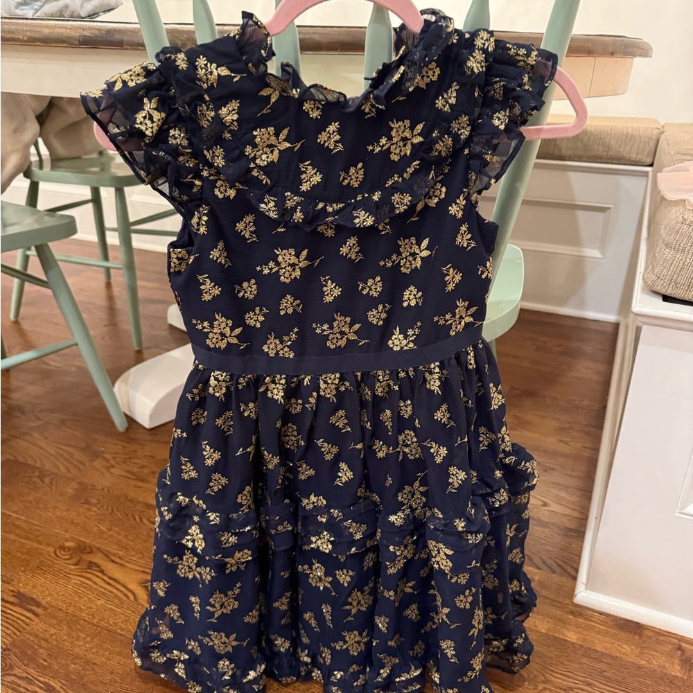 Janie and Jack Navy Dress with Gold Floral Design